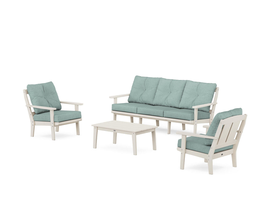 POLYWOOD Mission 4-Piece Deep Seating Set with Sofa in Sand / Glacier Spa