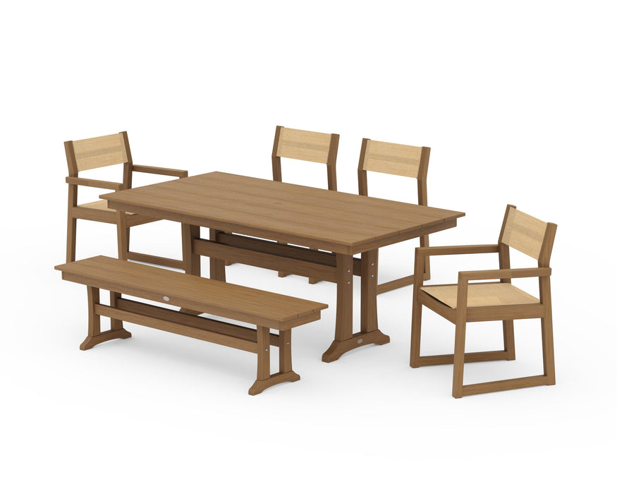 POLYWOOD® EDGE Sling 6-Piece Farmhouse Dining Set With Trestle Legs