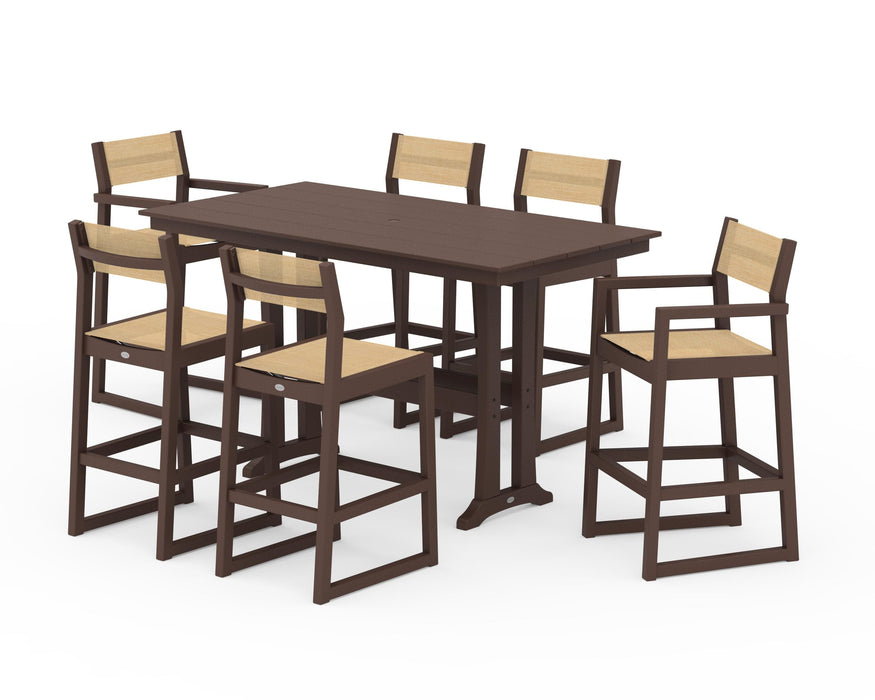 POLYWOOD® EDGE Sling 7-Piece Farmhouse Bar Set with Trestle Legs