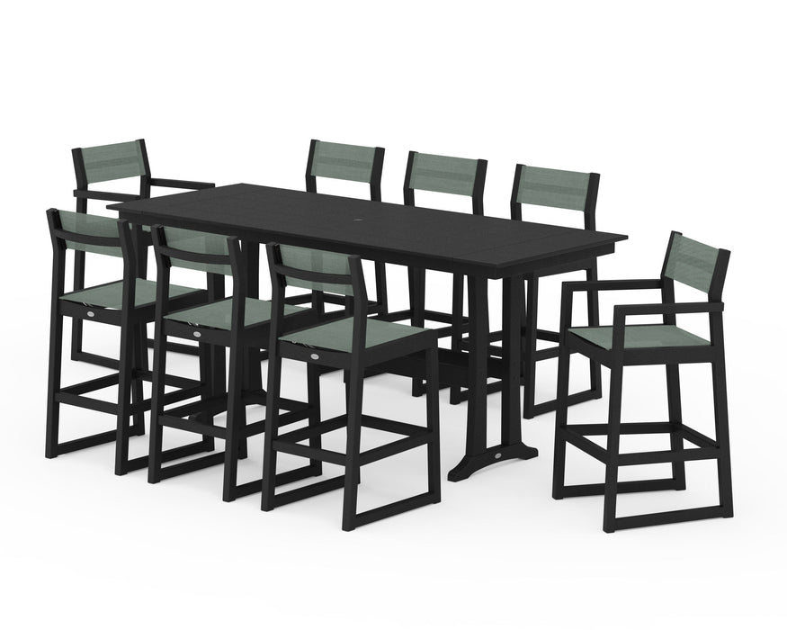 POLYWOOD® EDGE Sling 9-Piece Farmhouse Bar Set with Trestle Legs