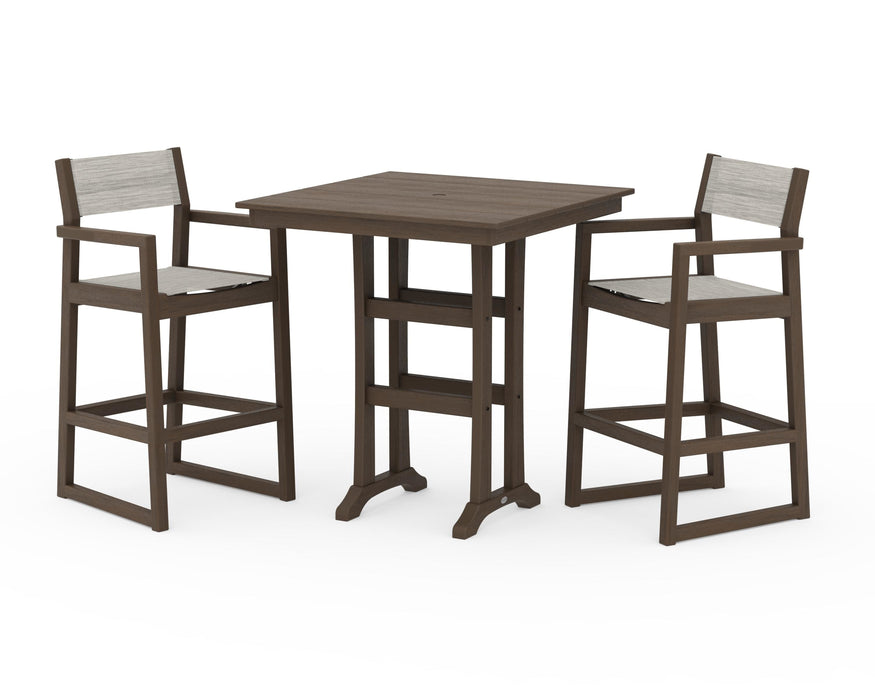 POLYWOOD® EDGE Sling Arm Chair 3-Piece Farmhouse Bar Set with Trestle Legs