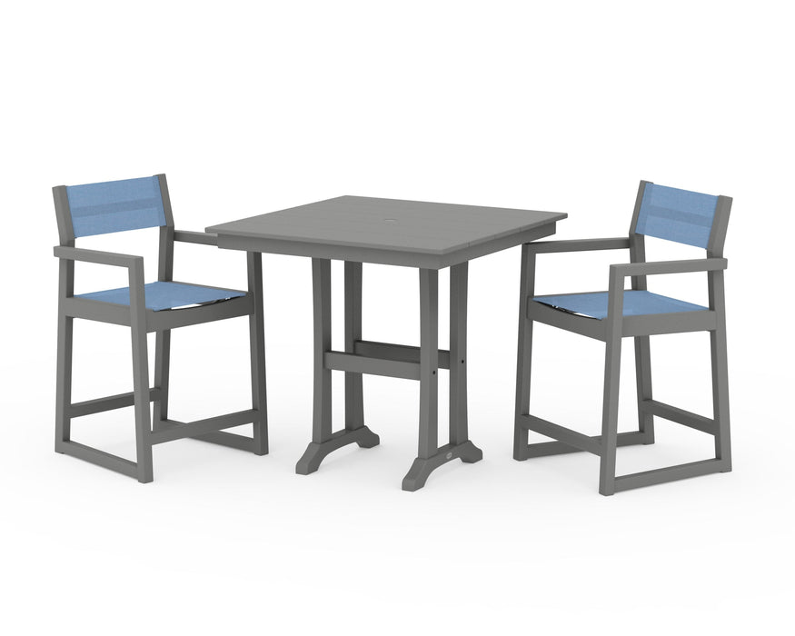 POLYWOOD® EDGE Sling Arm Chair 3-Piece Farmhouse Counter Set with Trestle Legs