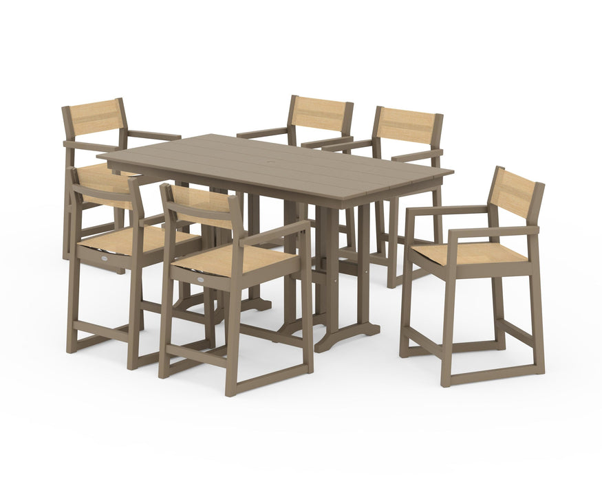 POLYWOOD® EDGE Sling Arm Chair 7-Piece Farmhouse Counter Set