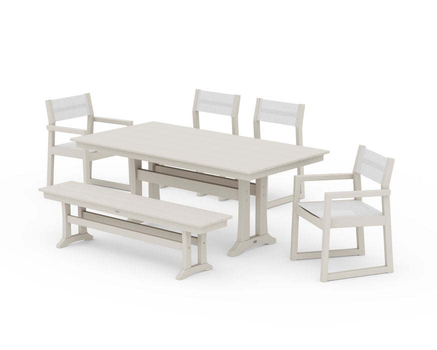 POLYWOOD® EDGE Sling 6-Piece Farmhouse Dining Set With Trestle Legs