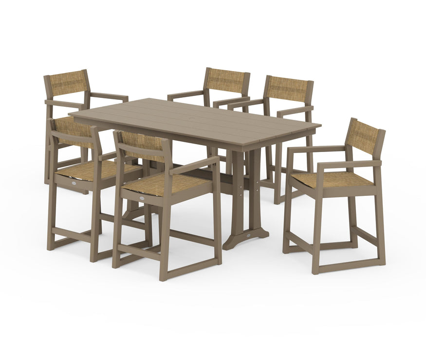 POLYWOOD® EDGE Sling Arm Chair 7-Piece Farmhouse Counter Set with Trestle Legs