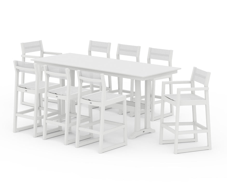 POLYWOOD® EDGE Sling 9-Piece Farmhouse Bar Set with Trestle Legs