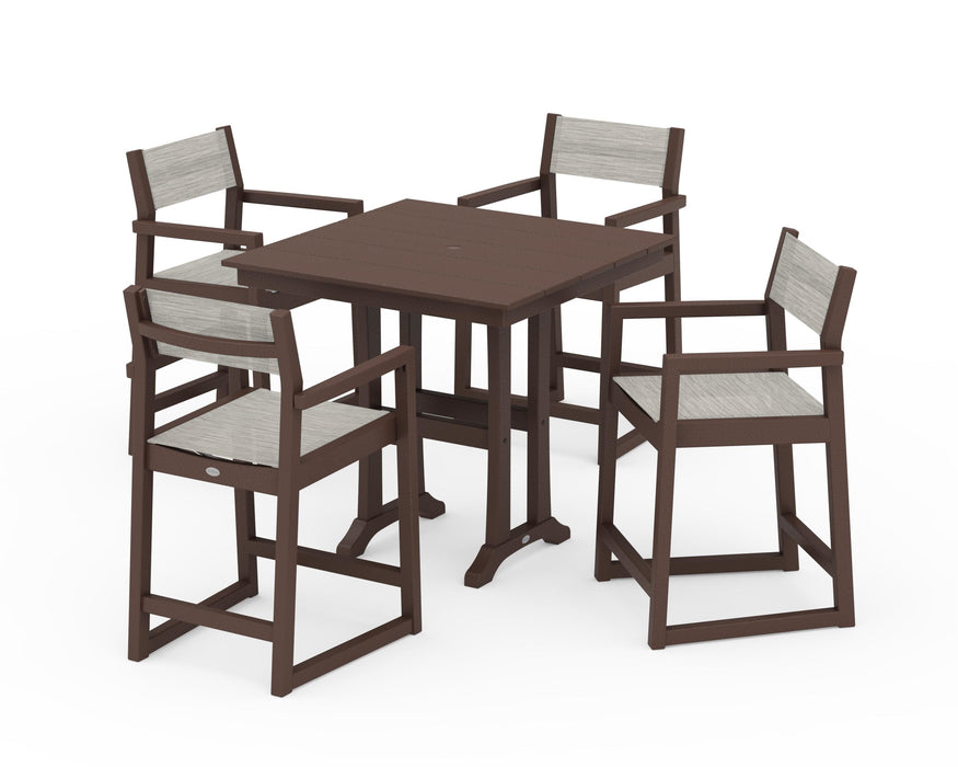 POLYWOOD® EDGE Sling Arm Chair 5-Piece Farmhouse Counter Set with Trestle Legs