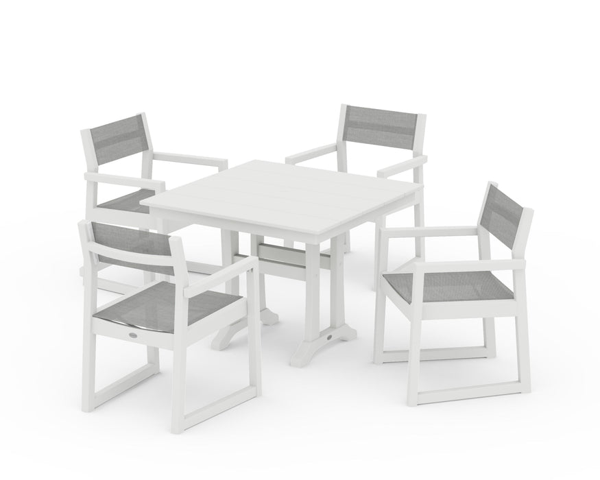 POLYWOOD® EDGE Sling 5-Piece Farmhouse Dining Set with Trestle Legs