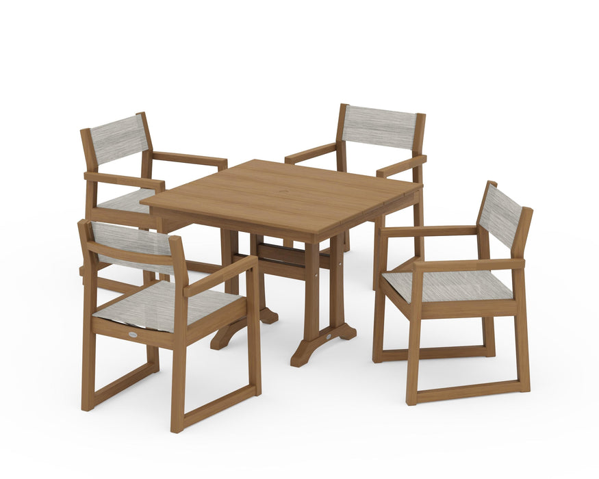 POLYWOOD® EDGE Sling 5-Piece Farmhouse Dining Set with Trestle Legs