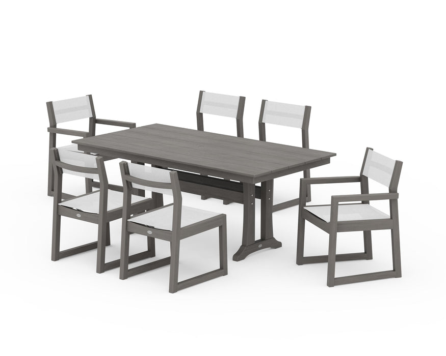 POLYWOOD® EDGE Sling 7-Piece Farmhouse Trestle Dining Set