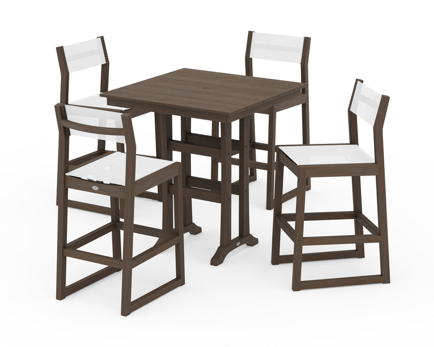 POLYWOOD® EDGE Sling Arm Chair 5-Piece Farmhouse Bar Set with Trestle Legs