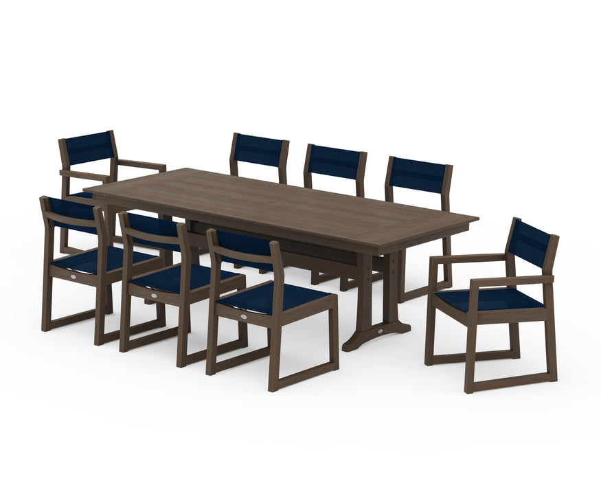 POLYWOOD® EDGE Sling 9-Piece Farmhouse Trestle Dining Set