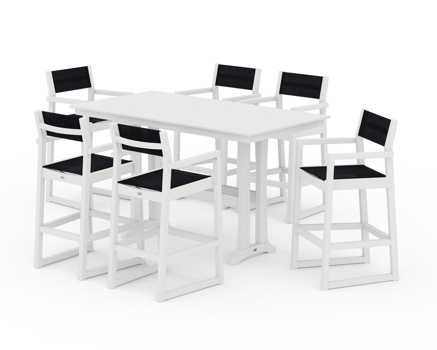 POLYWOOD® EDGE Sling Arm Chair 7-Piece Farmhouse Bar Set with Trestle Legs