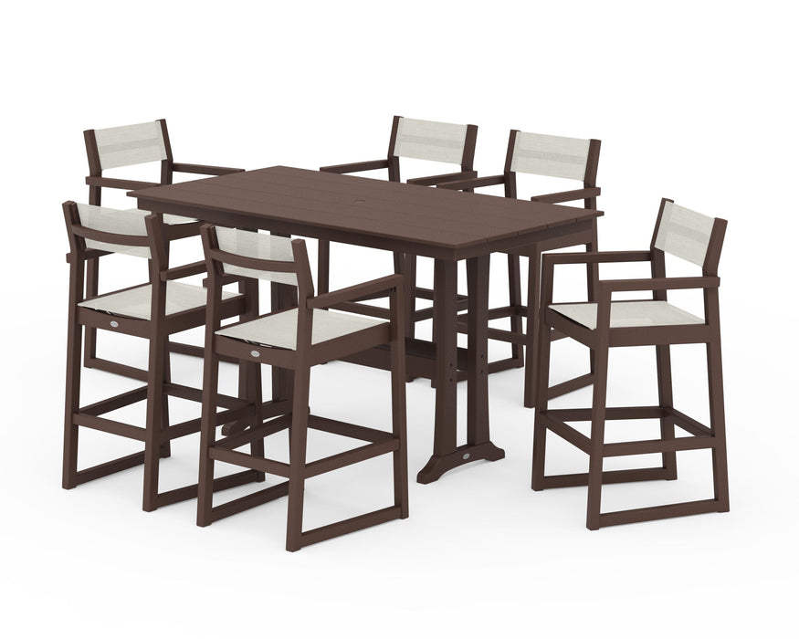 POLYWOOD® EDGE Sling Arm Chair 7-Piece Farmhouse Bar Set with Trestle Legs