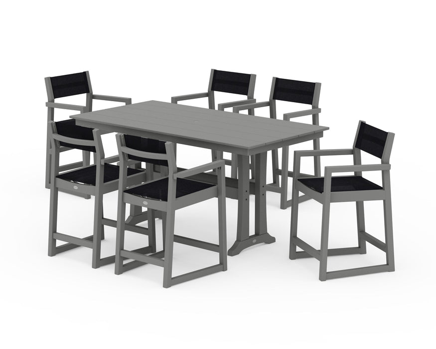 POLYWOOD® EDGE Sling Arm Chair 7-Piece Farmhouse Counter Set with Trestle Legs