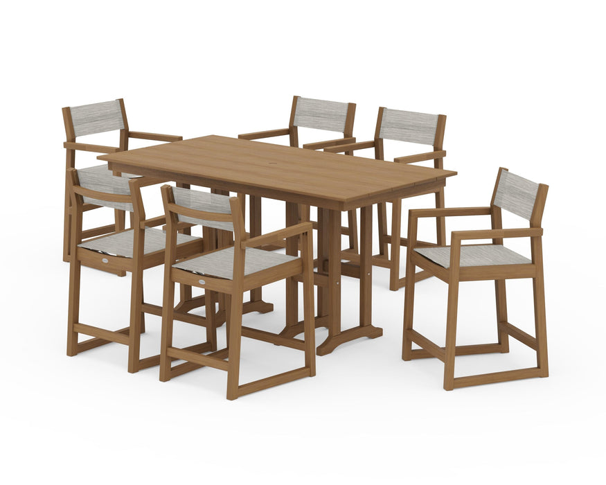 POLYWOOD® EDGE Sling Arm Chair 7-Piece Farmhouse Counter Set