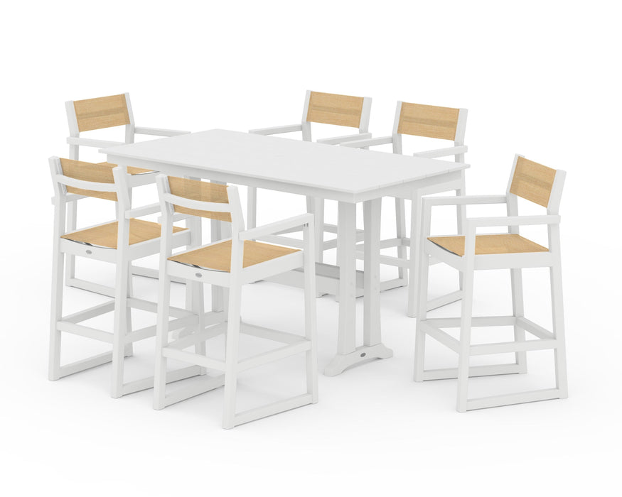 POLYWOOD® EDGE Sling Arm Chair 7-Piece Farmhouse Bar Set with Trestle Legs