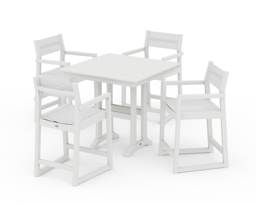 POLYWOOD® EDGE Sling Arm Chair 5-Piece Farmhouse Counter Set with Trestle Legs