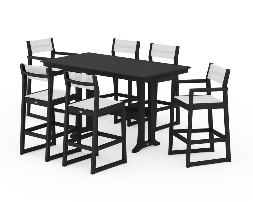 POLYWOOD® EDGE Sling 7-Piece Farmhouse Bar Set with Trestle Legs