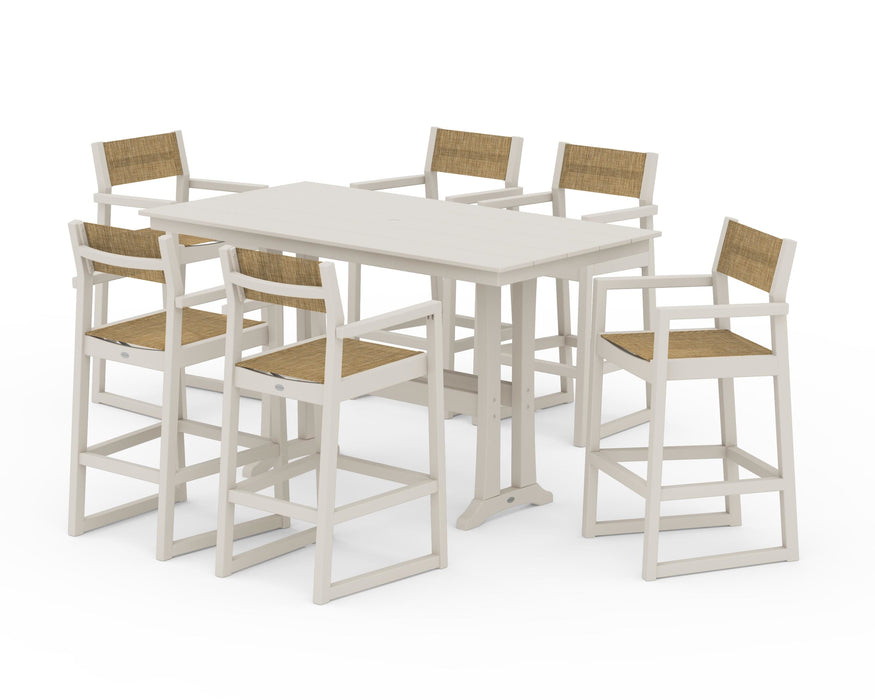 POLYWOOD® EDGE Sling Arm Chair 7-Piece Farmhouse Bar Set with Trestle Legs