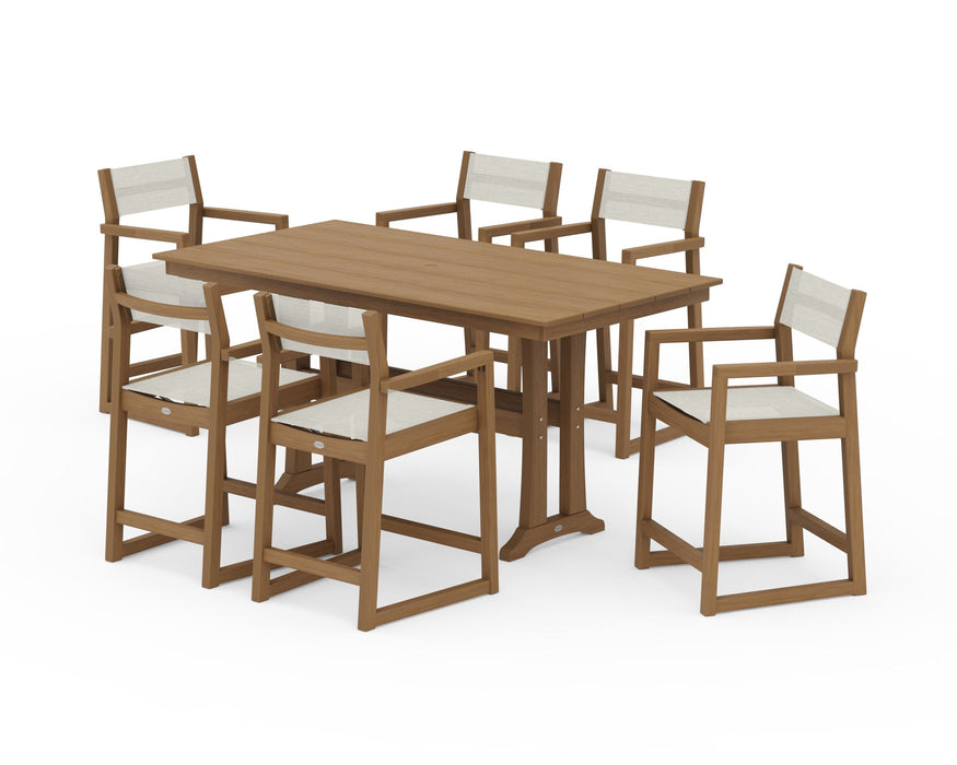 POLYWOOD® EDGE Sling Arm Chair 7-Piece Farmhouse Counter Set with Trestle Legs