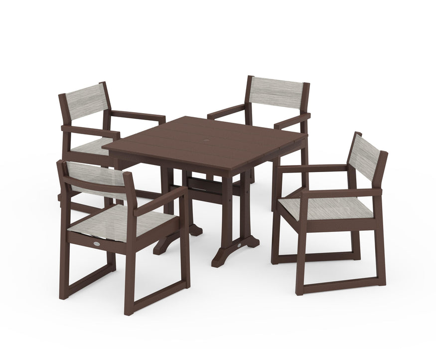 POLYWOOD® EDGE Sling 5-Piece Farmhouse Dining Set with Trestle Legs