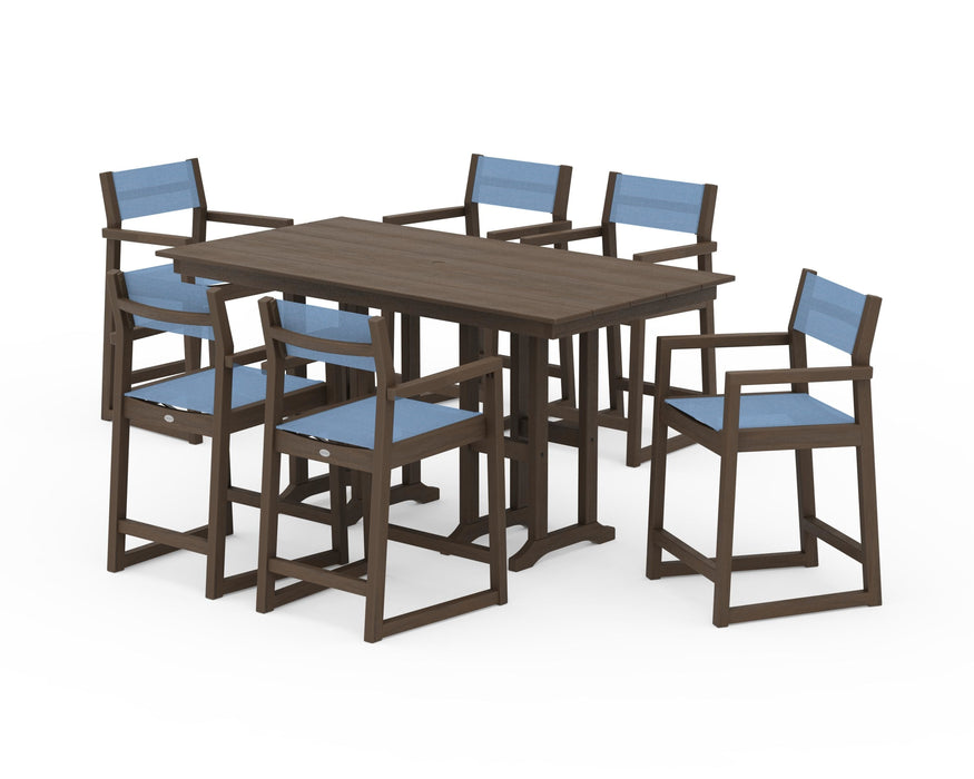 POLYWOOD® EDGE Sling Arm Chair 7-Piece Farmhouse Counter Set