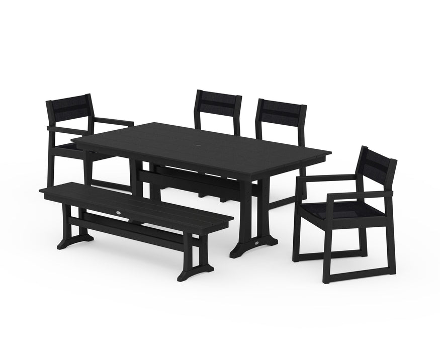 POLYWOOD® EDGE Sling 6-Piece Farmhouse Dining Set With Trestle Legs