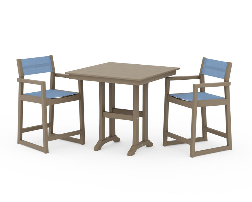 POLYWOOD® EDGE Sling Arm Chair 3-Piece Farmhouse Counter Set with Trestle Legs