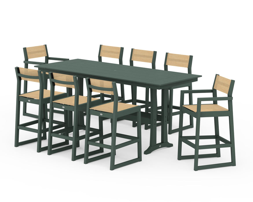 POLYWOOD® EDGE Sling 9-Piece Farmhouse Bar Set with Trestle Legs