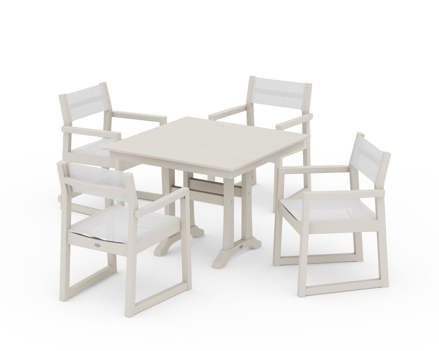 POLYWOOD® EDGE Sling 5-Piece Farmhouse Dining Set with Trestle Legs
