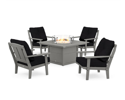 POLYWOOD Mission 5-Piece Deep Seating Set with Fire Pit Table in Slate Grey / Midnight Linen