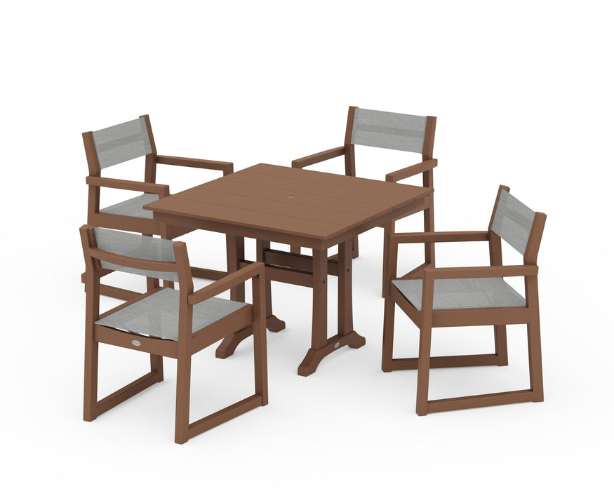 POLYWOOD® EDGE Sling 5-Piece Farmhouse Dining Set with Trestle Legs