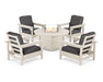 POLYWOOD Club 5-Piece Conversation Set with Fire Pit Table in Sand / Ash Charcoal