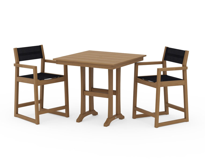 POLYWOOD® EDGE Sling Arm Chair 3-Piece Farmhouse Counter Set with Trestle Legs