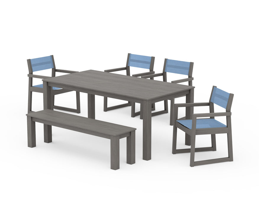 POLYWOOD® EDGE Sling Arm Chair 6-Piece Parsons Dining Set with Bench