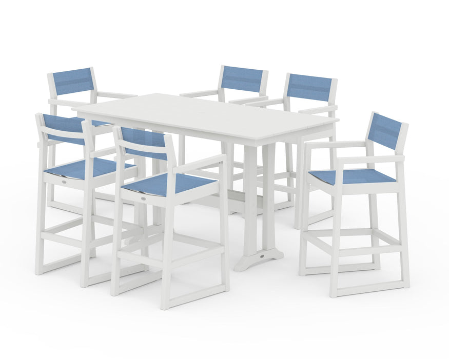 POLYWOOD® EDGE Sling Arm Chair 7-Piece Farmhouse Bar Set with Trestle Legs