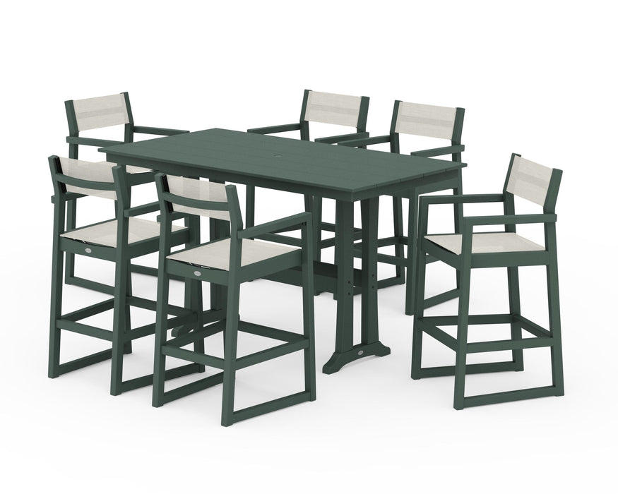 POLYWOOD® EDGE Sling Arm Chair 7-Piece Farmhouse Bar Set with Trestle Legs