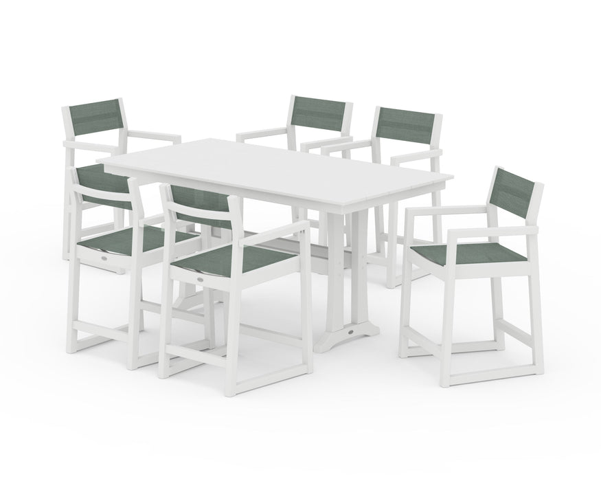 POLYWOOD® EDGE Sling Arm Chair 7-Piece Farmhouse Counter Set with Trestle Legs