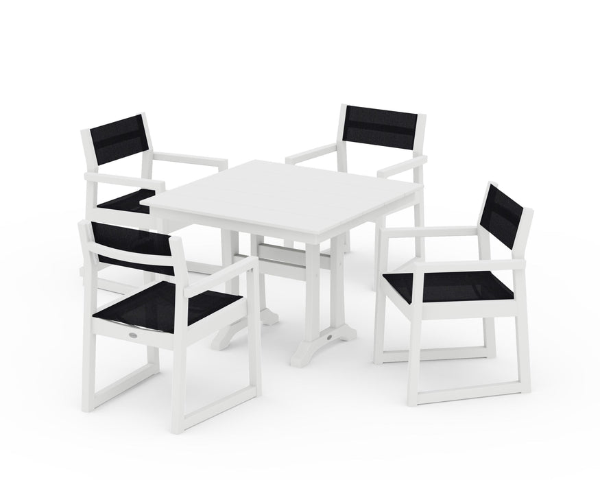 POLYWOOD® EDGE Sling 5-Piece Farmhouse Dining Set with Trestle Legs