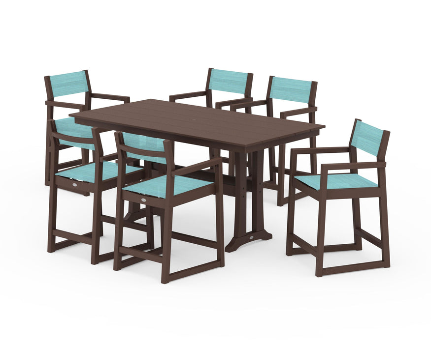 POLYWOOD® EDGE Sling Arm Chair 7-Piece Farmhouse Counter Set with Trestle Legs