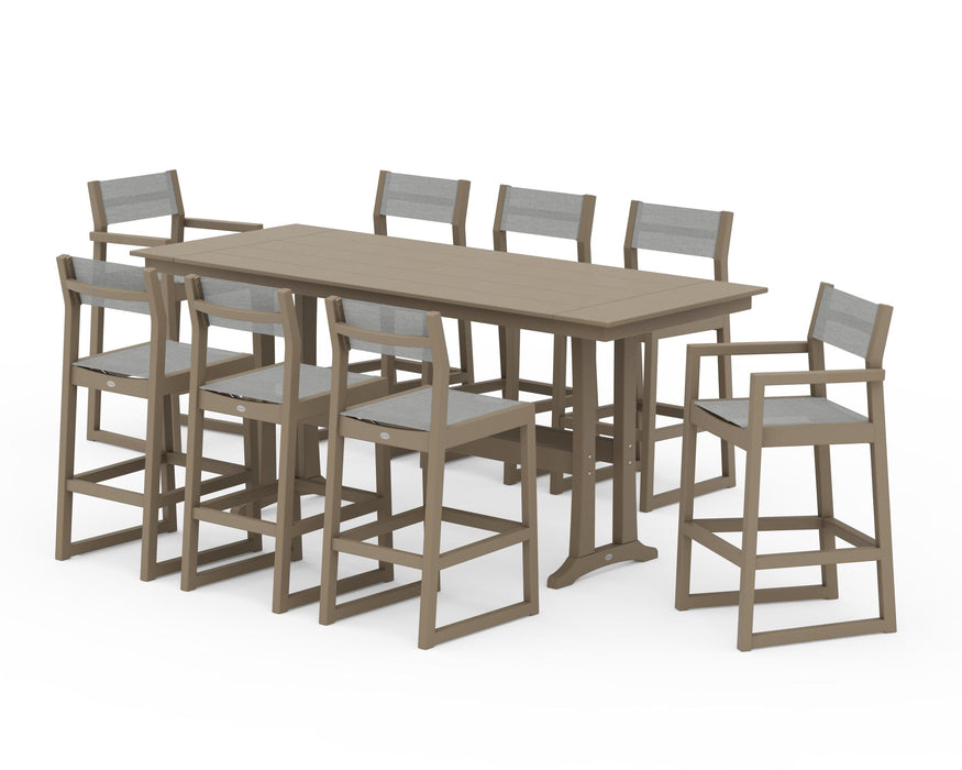 POLYWOOD® EDGE Sling 9-Piece Farmhouse Bar Set with Trestle Legs