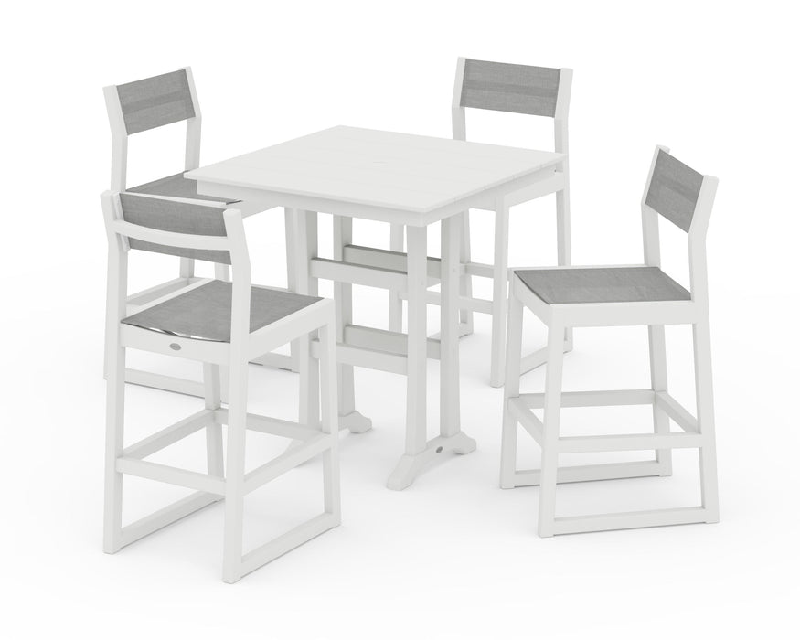 POLYWOOD® EDGE Sling Arm Chair 5-Piece Farmhouse Bar Set with Trestle Legs