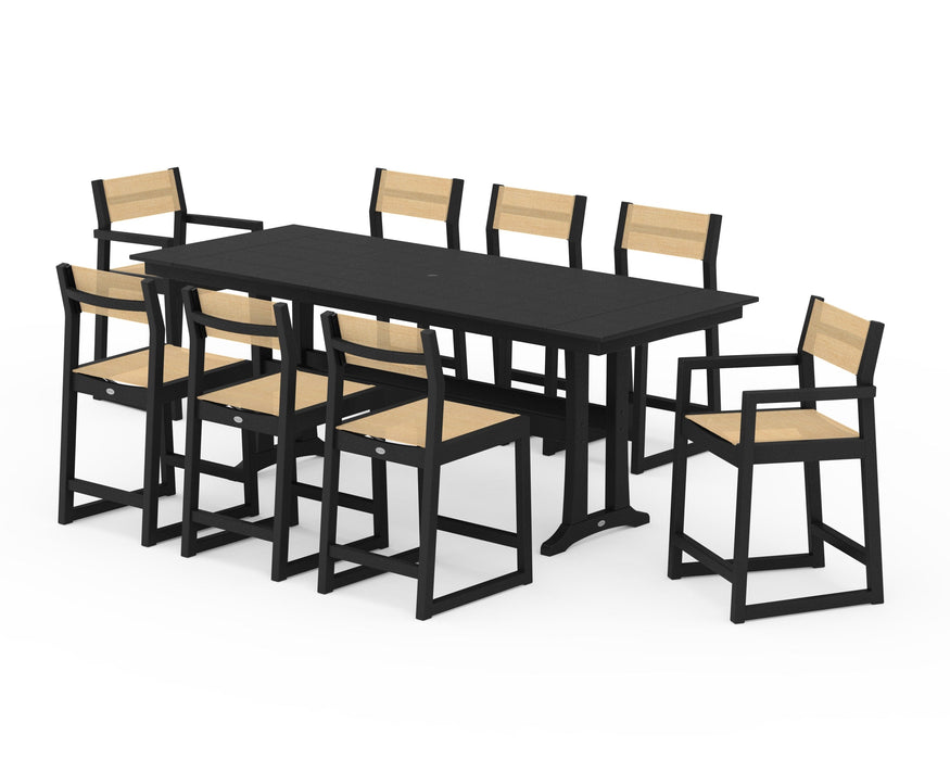 POLYWOOD® EDGE Sling 9-Piece Farmhouse Counter Set with Trestle Legs