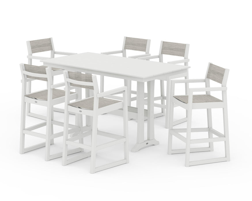 POLYWOOD® EDGE Sling Arm Chair 7-Piece Farmhouse Bar Set with Trestle Legs