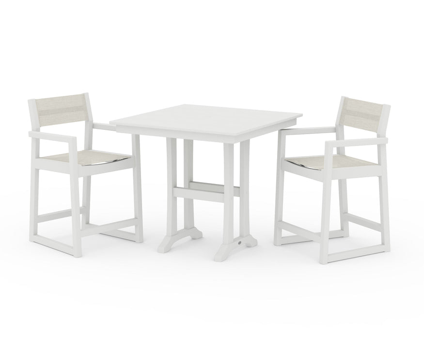 POLYWOOD® EDGE Sling Arm Chair 3-Piece Farmhouse Counter Set with Trestle Legs