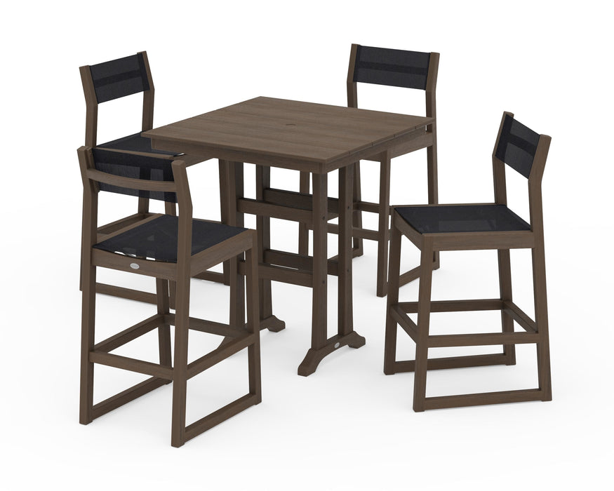 POLYWOOD® EDGE Sling Arm Chair 5-Piece Farmhouse Bar Set with Trestle Legs
