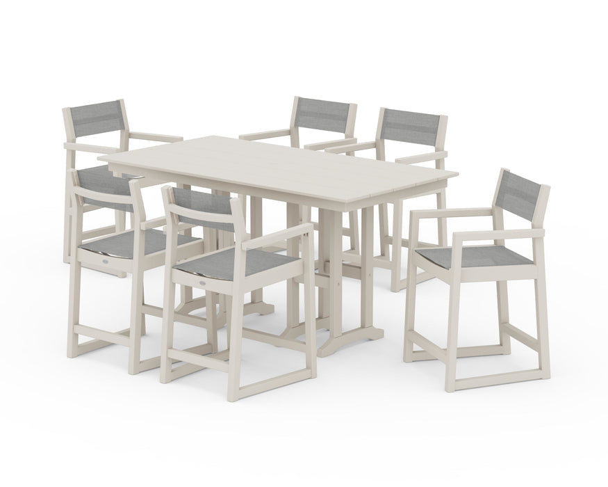 POLYWOOD® EDGE Sling Arm Chair 7-Piece Farmhouse Counter Set