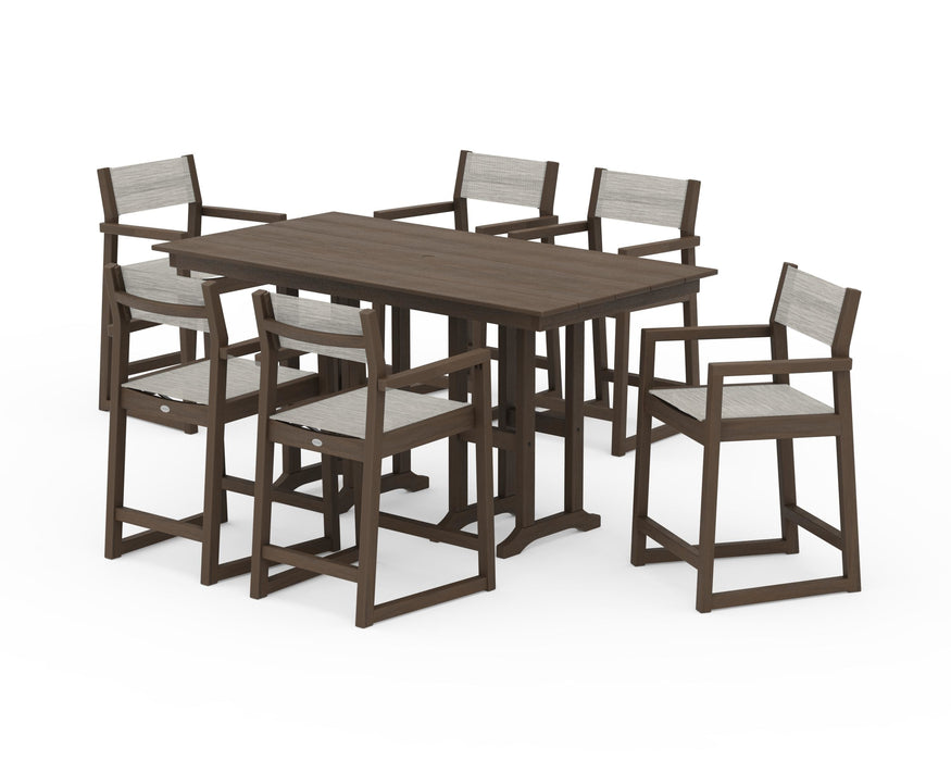 POLYWOOD® EDGE Sling Arm Chair 7-Piece Farmhouse Counter Set