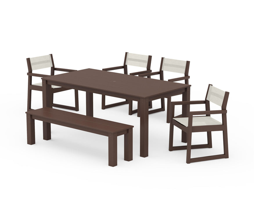 POLYWOOD® EDGE Sling Arm Chair 6-Piece Parsons Dining Set with Bench